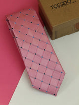 Pink Check Woven Silk Necktie - TOSSIDO