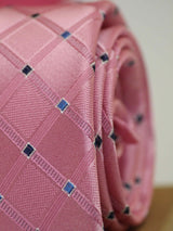 Pink Check Woven Silk Necktie - TOSSIDO