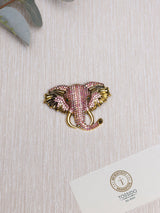 Pink Crystal Elephant Head Brooch