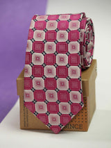 Pink geometric necktie in woven microfiber, flat lay