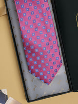Pink Geometric Woven Silk Necktie - TOSSIDO