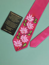 Pink Hand - Painted Woven Necktie - Floral Pattern - TOSSIDO