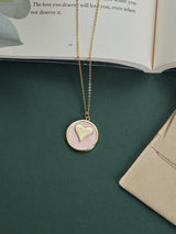 Pink Heart Disc Pendant Necklace
