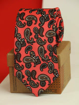 Pink paisley necktie in printed microfiber, flat lay