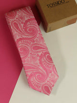 Pink paisley necktie in woven microfiber, close-up