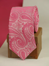 Pink paisley necktie in woven microfiber, flat lay