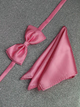 Pink Solid Bowtie & Pocket Square Set - TOSSIDO