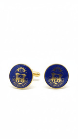Crimson Crest Blue & Gold Round Cufflinks