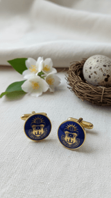 Crimson Crest Blue & Gold Round Cufflinks