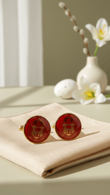 Crimson Crest Maroon & Gold Round Cufflinks