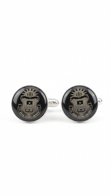 Crimson Crest Black & Silver Round Cufflinks