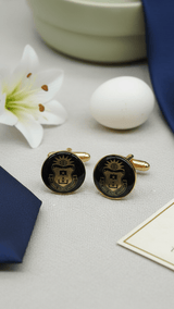 Crimson Crest Black & Gold Round Cufflinks