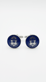Crimson Crest Blue & Silver Round Cufflinks