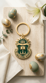 Green on Gold JGU Crest Laminated Keychain