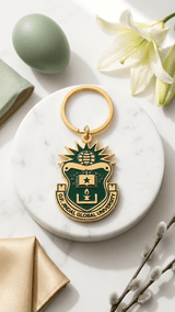 Green on Gold JGU Crest Laminated Keychain