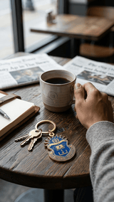 Blue on Gold JGU Crest Laminated Keychain