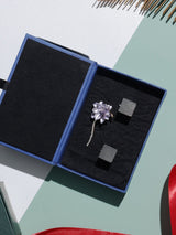 Purple Brooch and Silver Cufflink Gift Set - TOSSIDO