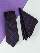 Purple Check Necktie & Pocket Square Giftset - TOSSIDO