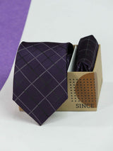 Purple Check Necktie & Pocket Square Giftset - TOSSIDO