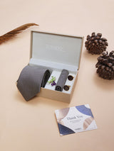 Purple & Green Geometric Necktie Pocket Square Brooch & Cufflinks Giftset - TOSSIDO
