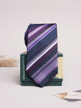 Purple & Navy Stripe Skinny Necktie - TOSSIDO