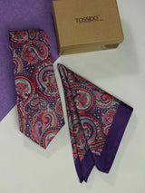 Purple Paisley Printed Necktie and Pocket Square Set - TOSSIDO