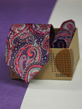 Purple Paisley Printed Necktie and Pocket Square Set - TOSSIDO