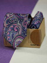 Purple Paisley Printed Necktie and Pocket Square Set - TOSSIDO