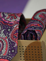 Purple Paisley Printed Necktie and Pocket Square Set - TOSSIDO