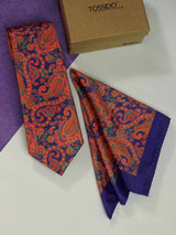 Purple Paisley Printed Necktie and Pocket Square Set - TOSSIDO