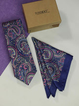 Purple Paisley Printed Necktie and Pocket Square Set - TOSSIDO