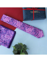 Purple Paisley Printed Necktie & Pocket Square Giftset - TOSSIDO