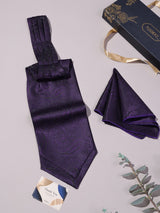 Purple Self Bold Paisley Woven Ascot & Pocket Square - TOSSIDO