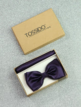 Purple Solid Bowtie & Pocket Square Set - TOSSIDO