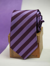 Purple stripe necktie in woven microfiber, flat lay