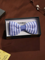 Purple & White Stripe Knitted Bowtie - TOSSIDO