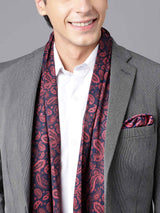 Red & Blue Paisley Stole & Pocket Square Set - TOSSIDO
