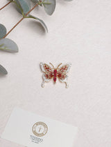 Red & Cream Crystal Butterfly Brooch - TOSSIDO