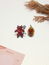 Red Devil & Flaming Skull Enamel Pin Set of 2