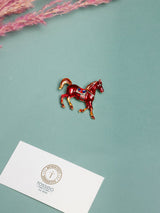 Red Enamel Gold Mane Horse Brooch