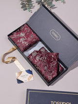 Red & Gold Paisley Woven Ascot & Pocket Square - TOSSIDO