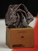 Red & Grey Paisley Pocket Square - TOSSIDO