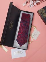 Red Paisleys Teflon Silk Necktie - TOSSIDO