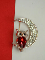 Red & Silver Owl Brooch - TOSSIDO