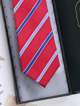 Red Stripes Woven Silk Necktie - TOSSIDO