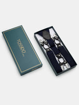 Refined Navy Blue Suspender with Self - Checks & Vegan Leather Patch - TOSSIDO