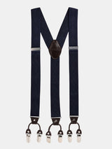 Refined Navy Blue Suspender with Self - Checks & Vegan Leather Patch - TOSSIDO