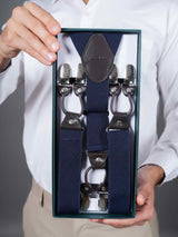 Refined Navy Blue Suspender with Self - Checks & Vegan Leather Patch - TOSSIDO