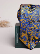 Royal Blue & Gold Paisley Skinny Necktie - TOSSIDO