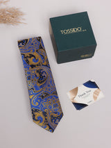 Royal Blue & Gold Paisley Skinny Necktie - TOSSIDO